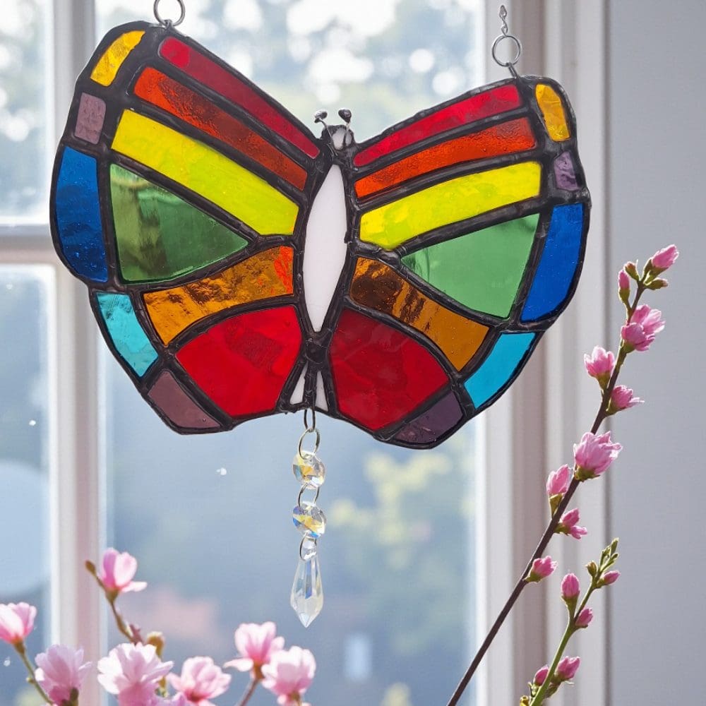 Stained Glass Butterfly Suncatcher Crystal Prism Rainbow Maker Gift - Image 8