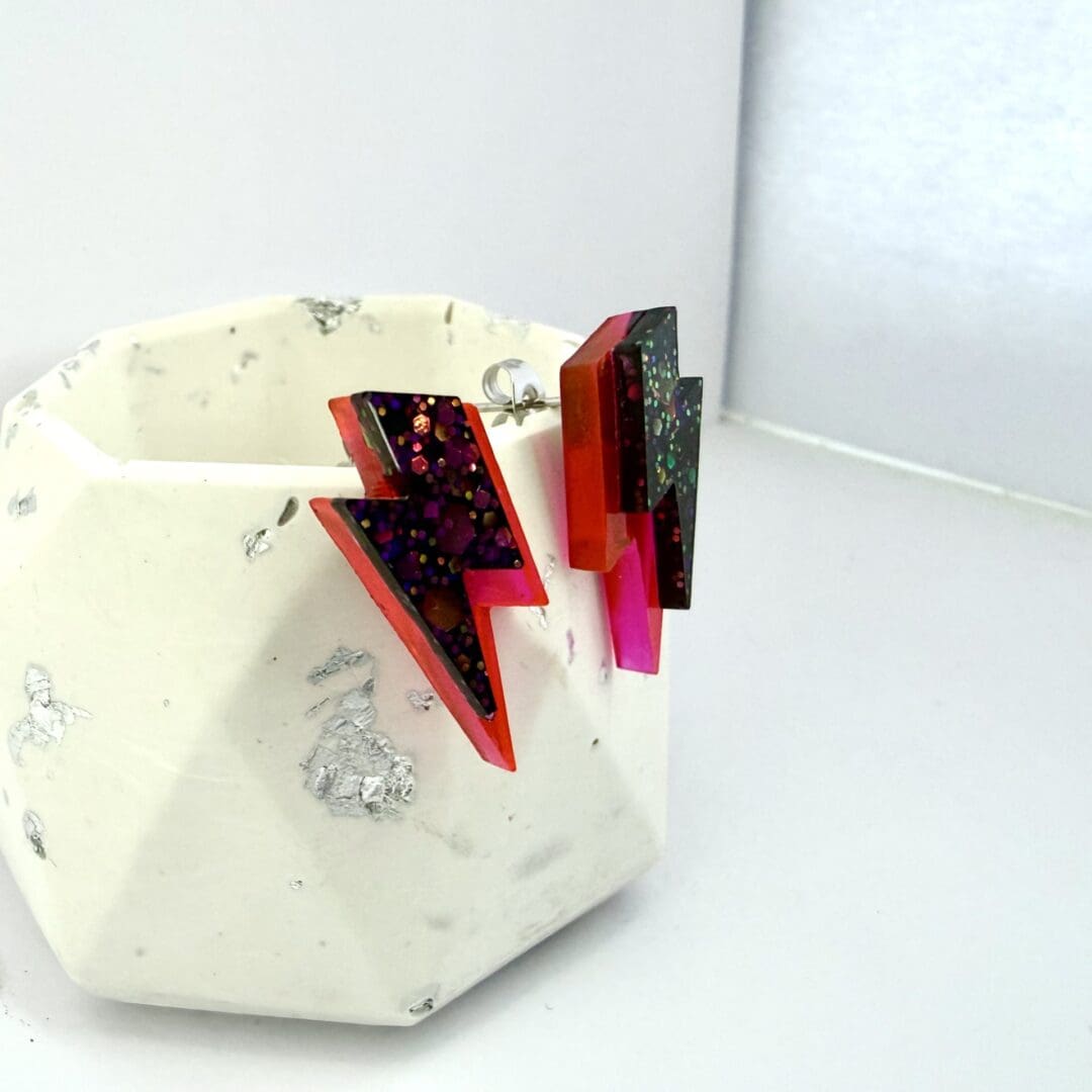 Pink and Black Lightning Bolt Maxi Stud Earrings - Image 7