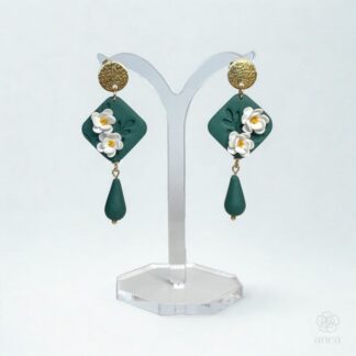 Jasmin | Emerald Green Floral Diamond Earrings with Teardrop Charm