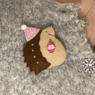 Handmade felt hedgehog birthday badge