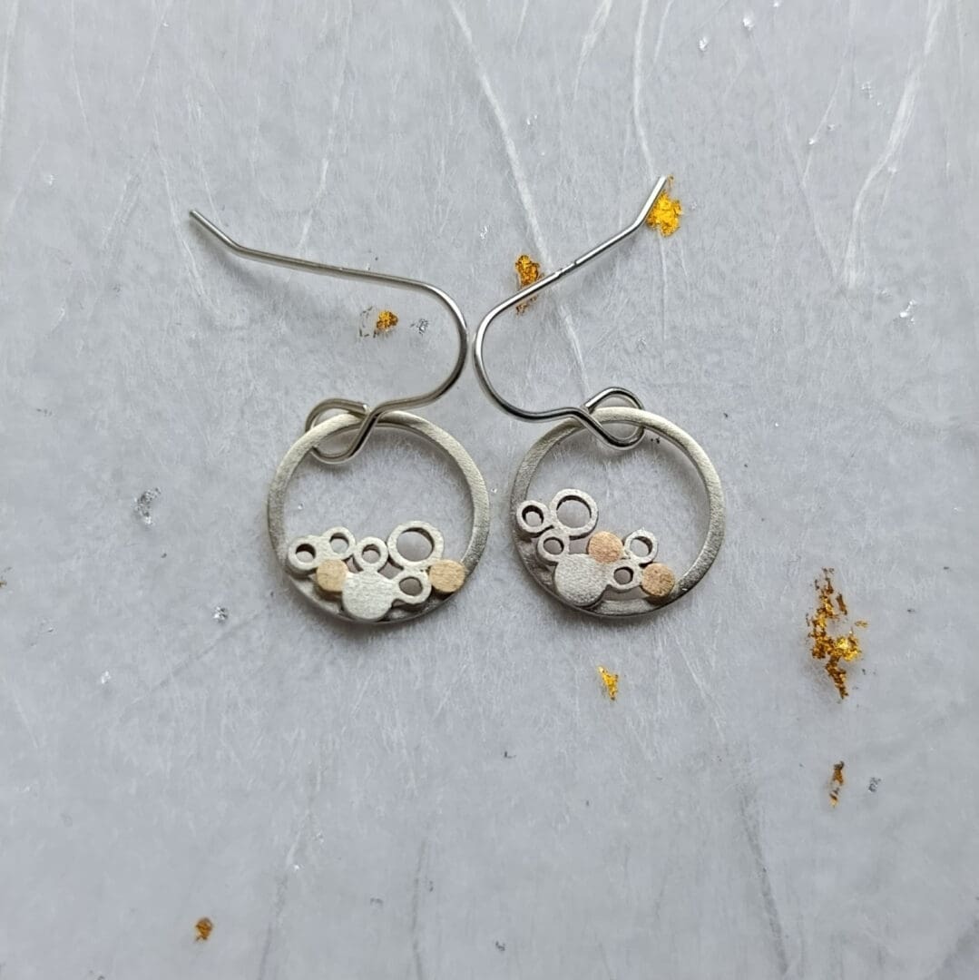 Sterling Silver Wire Circle Cluster Drop Earrings - Image 2