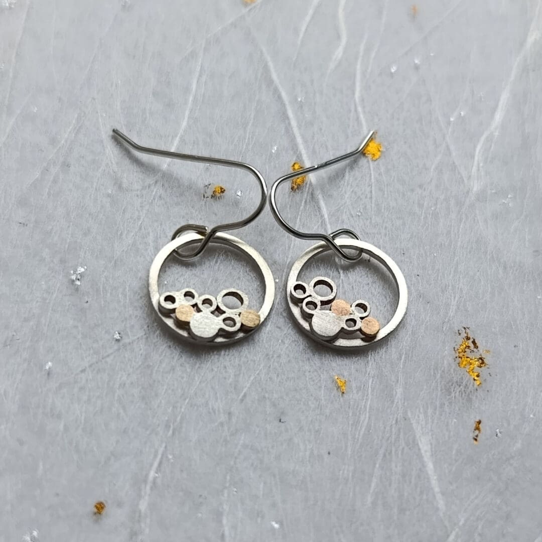 Sterling Silver Wire Circle Cluster Drop Earrings - Image 3