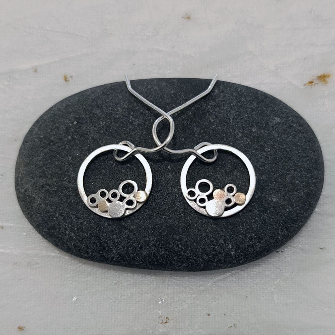 Sterling Silver Wire Circle Cluster Drop Earrings - Image 4
