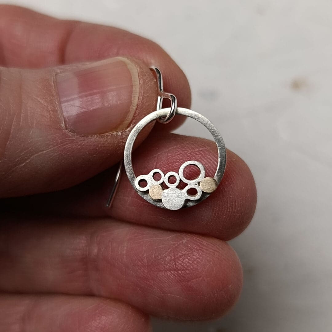 Sterling Silver Wire Circle Cluster Drop Earrings - Image 5