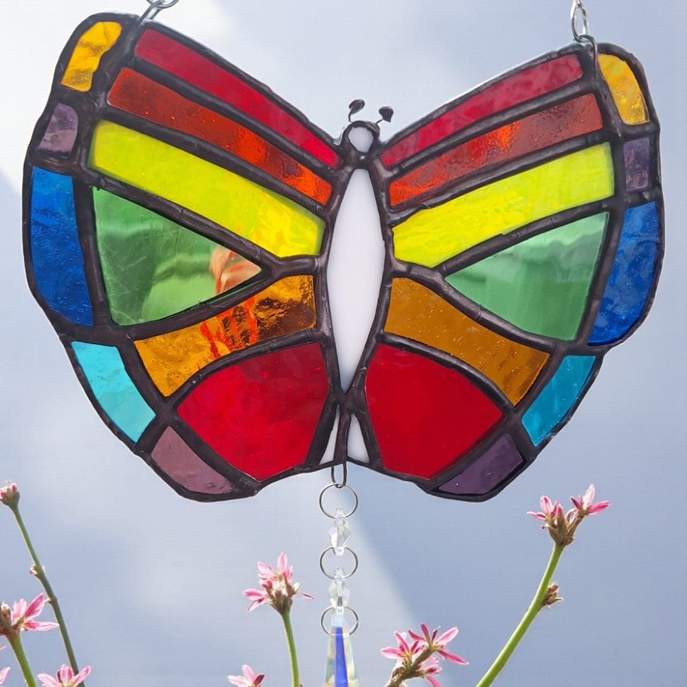 Stained Glass Butterfly Suncatcher Crystal Prism Rainbow Maker Gift - Image 7