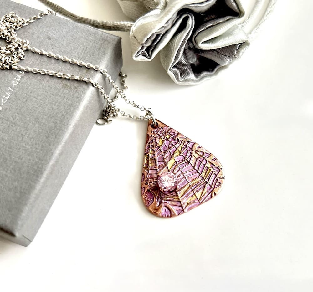 Copper Painted Pendant Necklace - Pink - Image 3