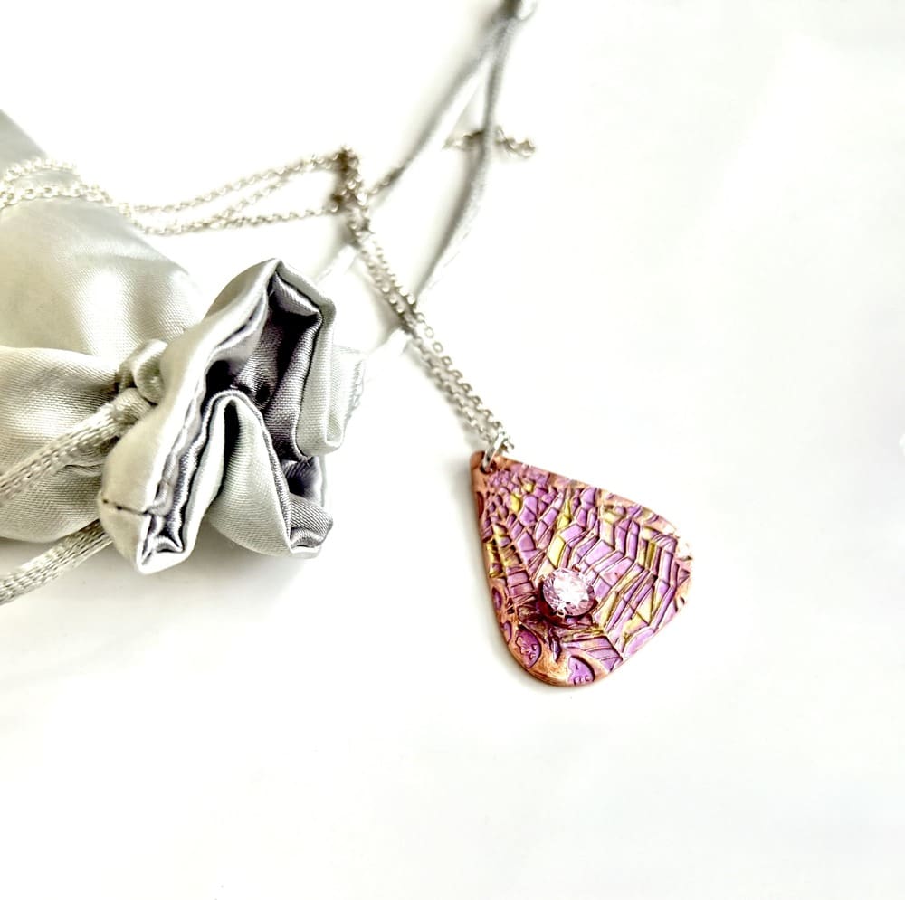 Copper Painted Pendant Necklace - Pink - Image 5