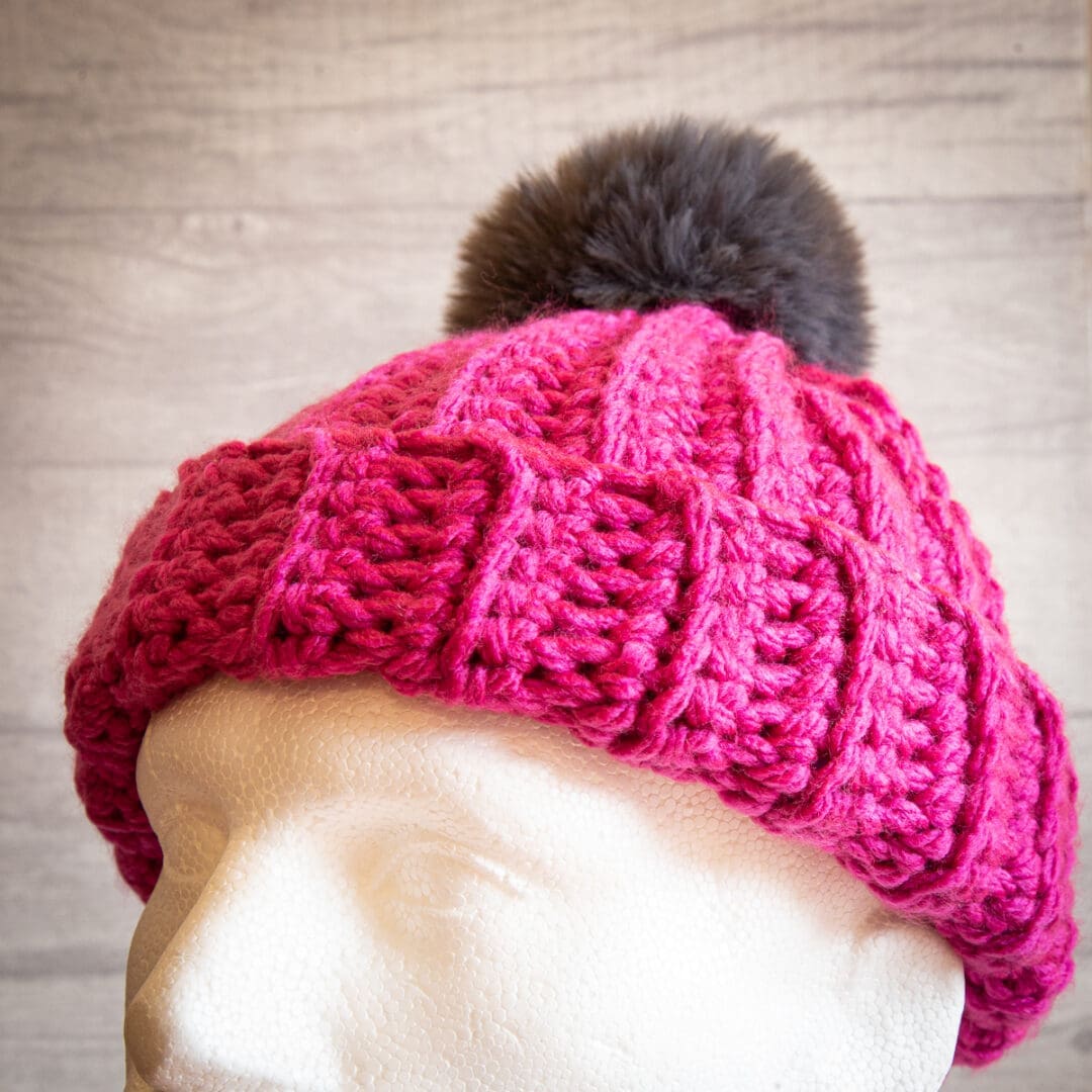 Crochet Winter Woolly Hat: Pink - Image 3