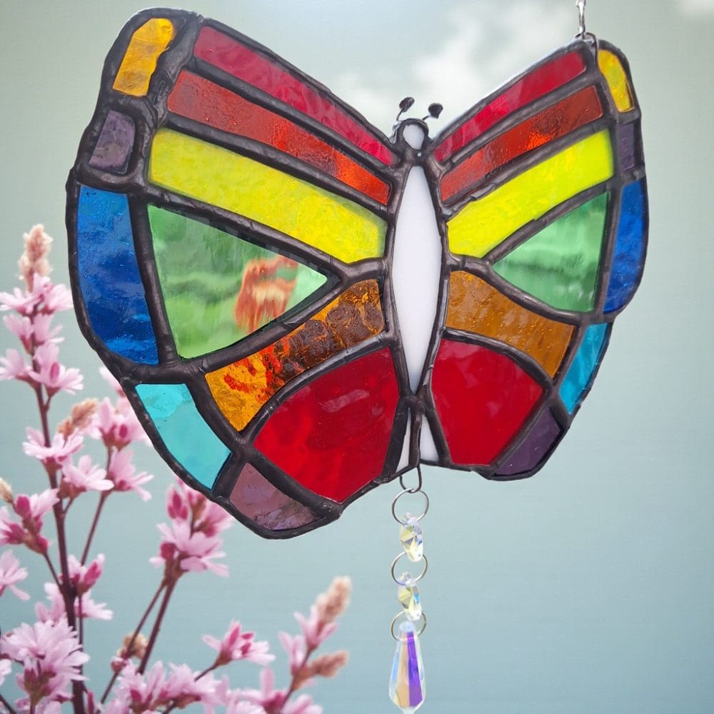 Stained Glass Butterfly Suncatcher Crystal Prism Rainbow Maker Gift - Image 6