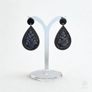 Mistrale | Noir Bloom | All-Black Floral Teardrop Earrings with Dark Crystal Detail