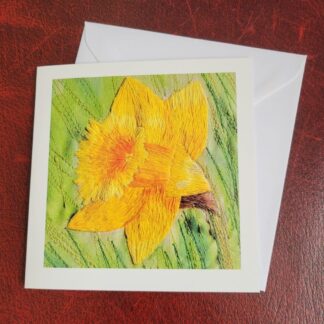 Embroidered daffodil printed greetings card.