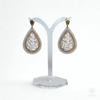 Mistrale | Opal Glow Teardrop Earrings with White Rose Cameo & Crystal Detail