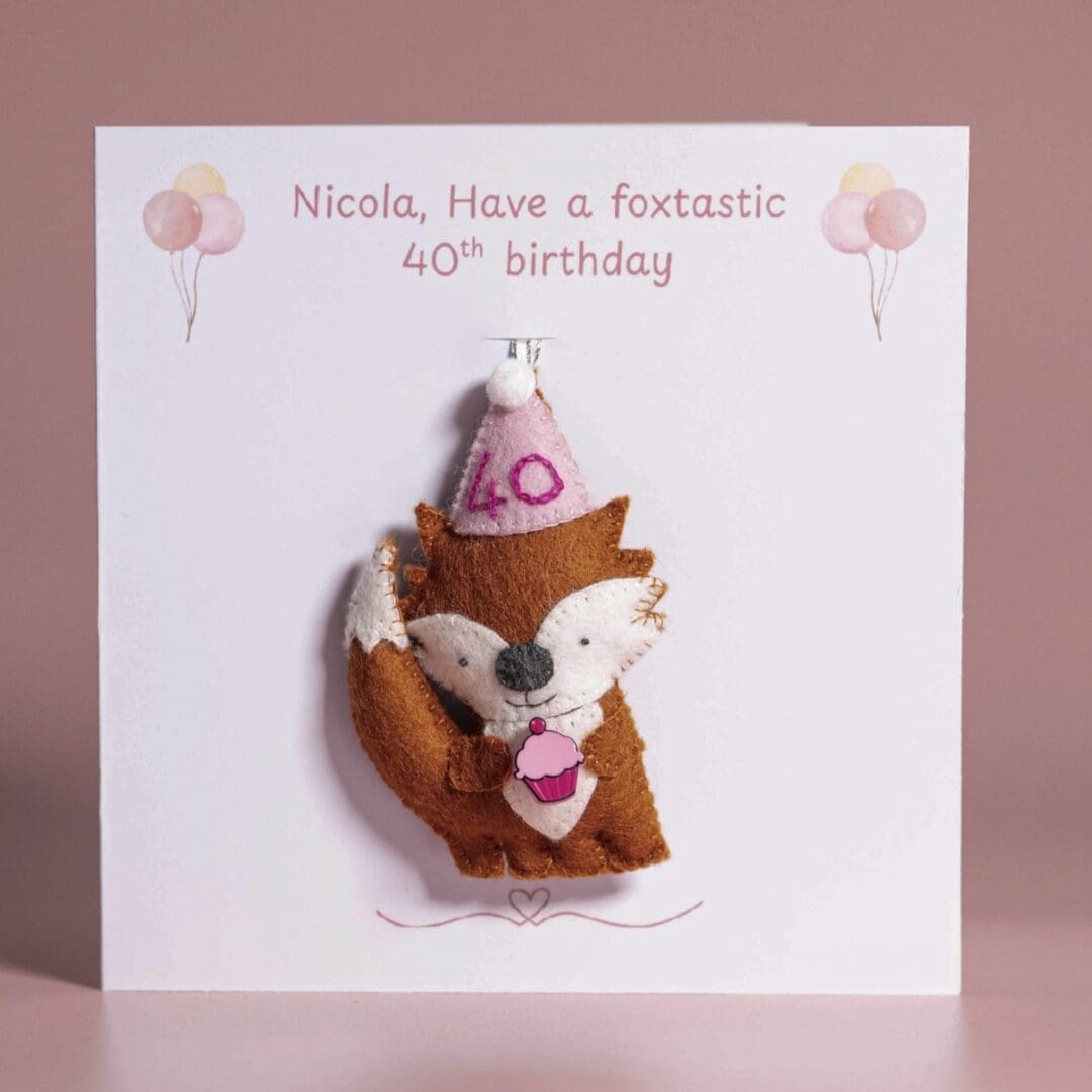 Personalised fox birthday card & handmade fox birthday decoration