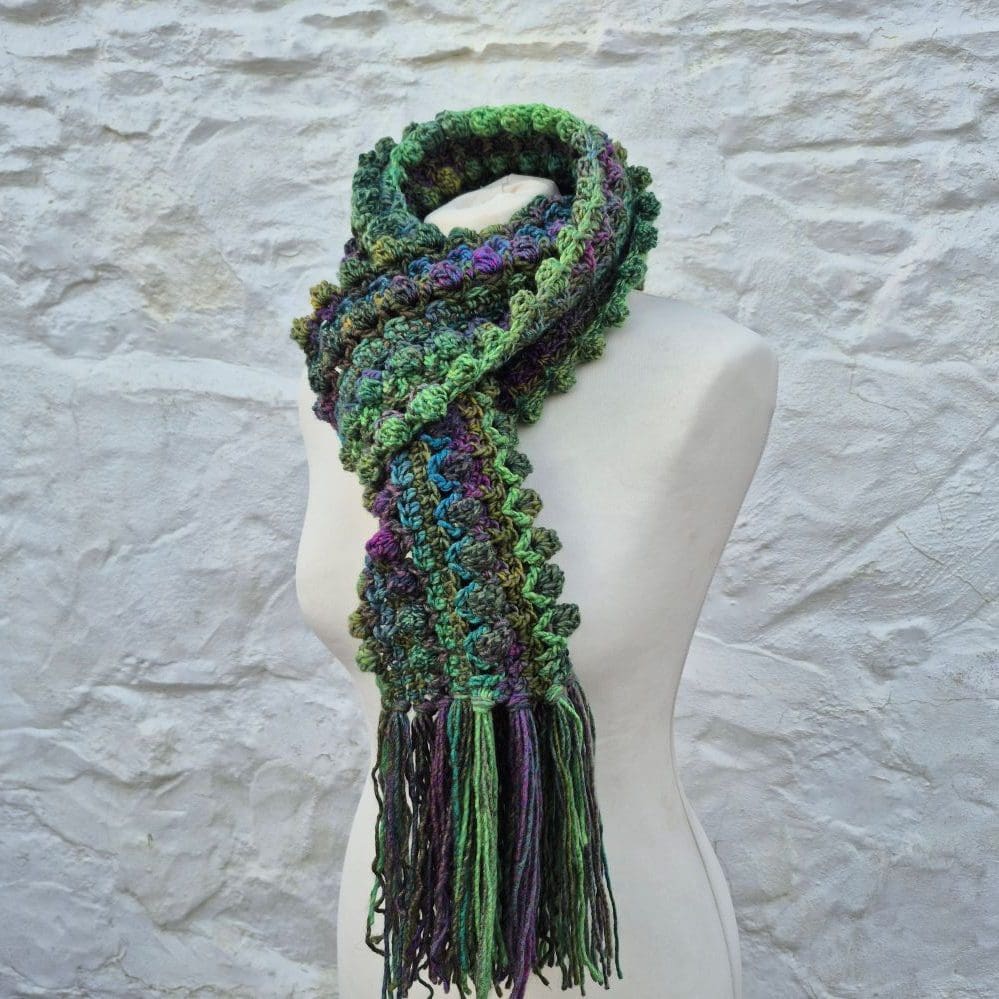 funky crocheted scarf one of a kind