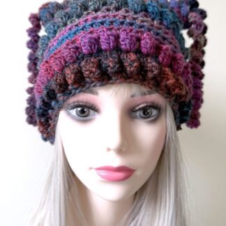 Green PurplePink beanie hat with tassels