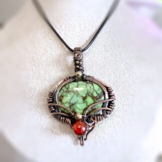 Green Turquoise and Carnelian Copper Pendant