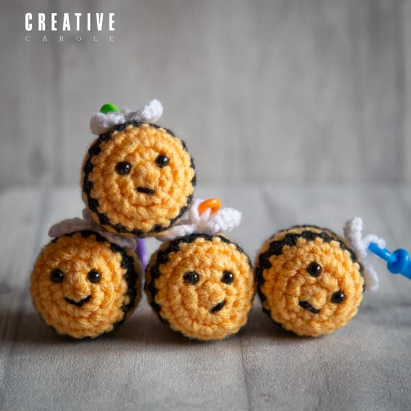 Handmade crochet bee keyrings ukca approved black and yellow