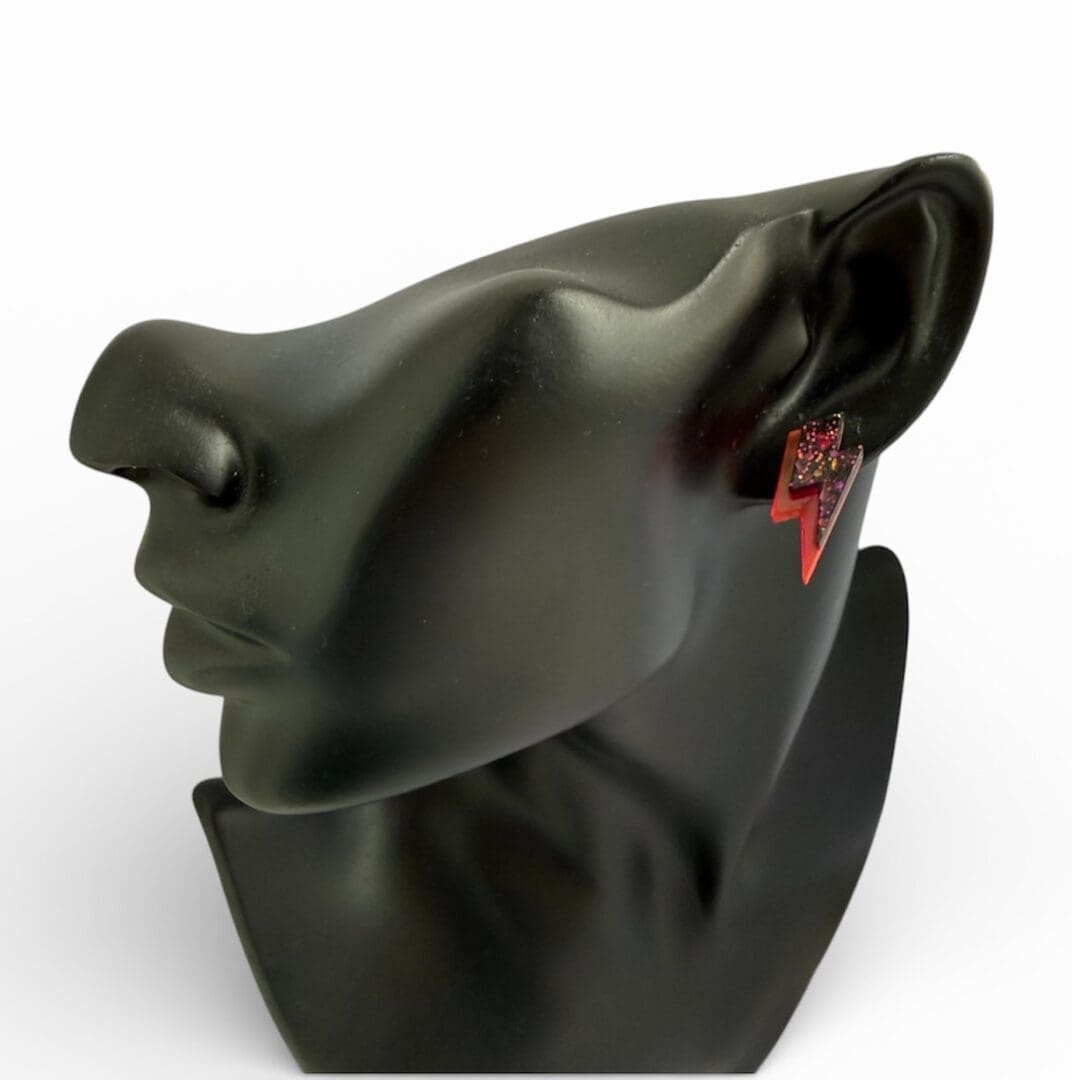 Pink and Black Lightning Bolt Maxi Stud Earrings - Image 8