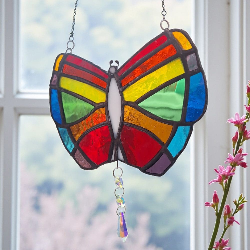 Stained Glass Butterfly Suncatcher Crystal Prism Rainbow Maker Gift - Image 5