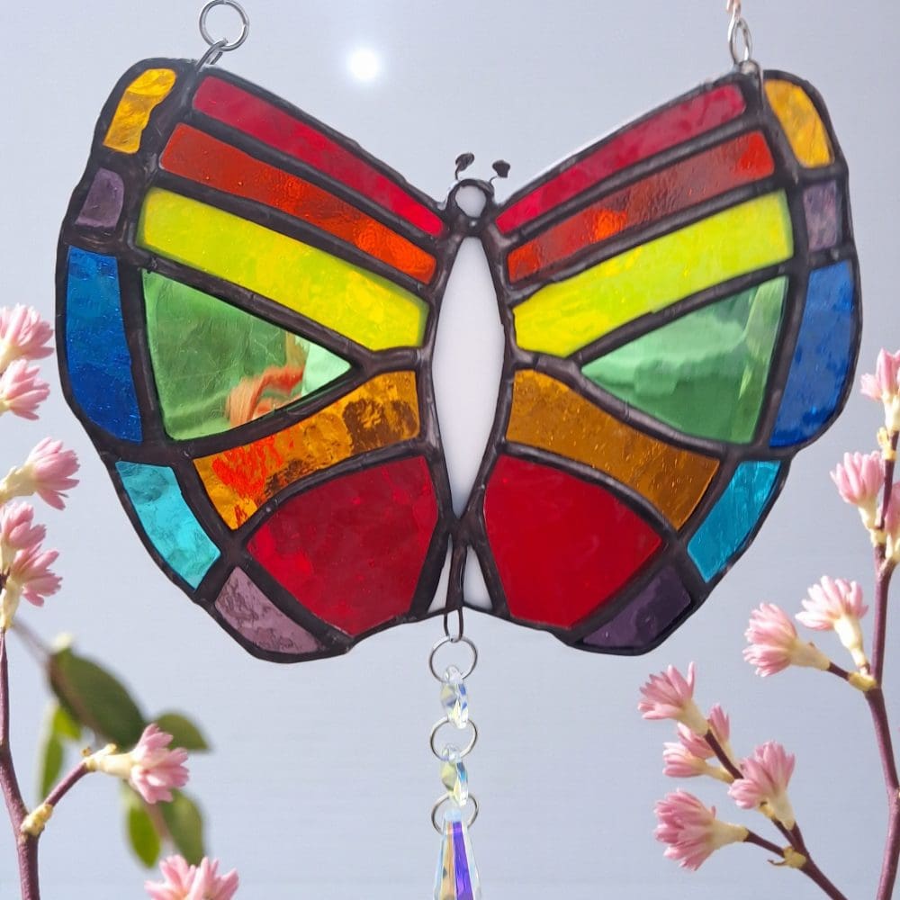 Stained Glass Butterfly Suncatcher Crystal Prism Rainbow Maker Gift - Image 4