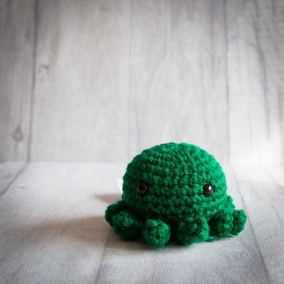 Handmade crochet baby octopus ukca approved green