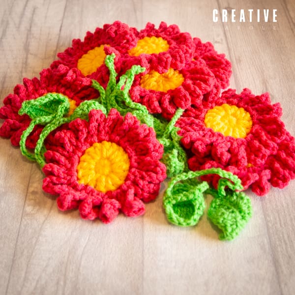 Handmade crochet bunting bright pink gerbera