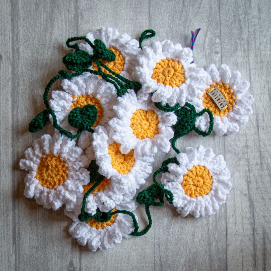 Handmade crochet bunting white and yellow daisies