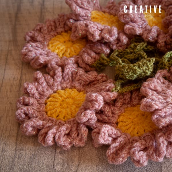 Handmade crochet bunting dusty pink gerbera