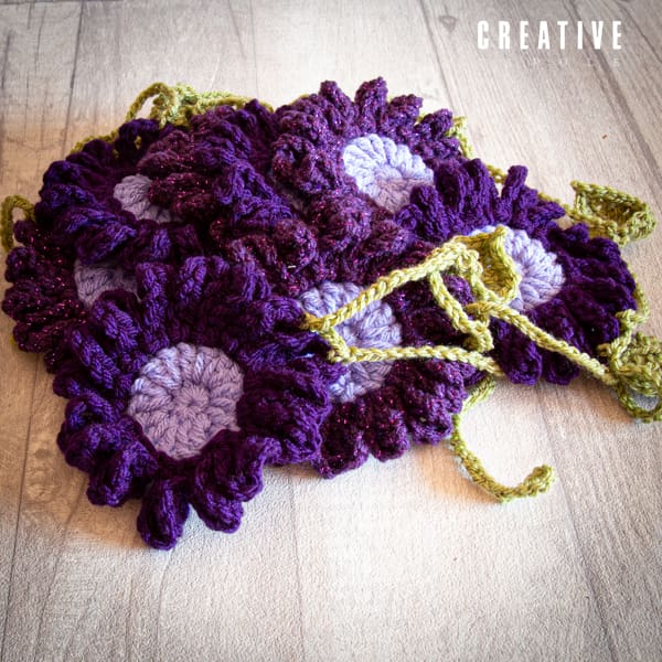 Handmade crochet bunting purple gerbera