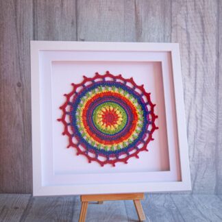 Handmade crochet framed art rainbow fun mandala
