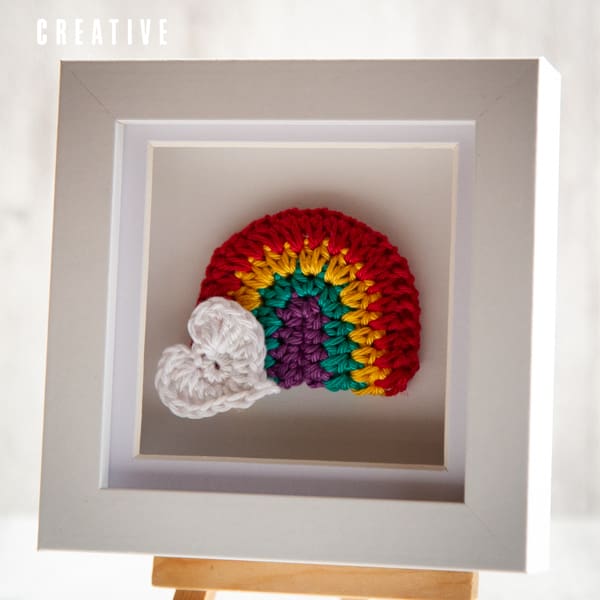 Handmade crochet mini framed art rainbow