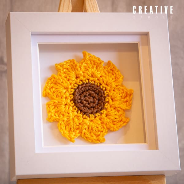 Handmade crochet mini framed art sunflower in yellow