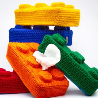 Handmade crochet lego brick tissue covers
