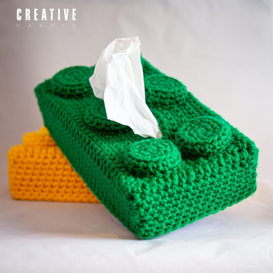 Handmade crochet lego brick tissue cover green