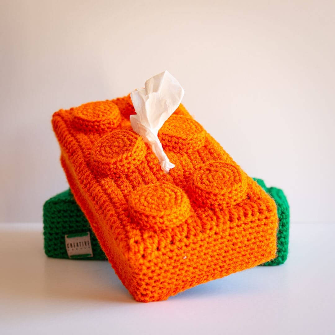 Handmade crochet lego brick tissue cover orange