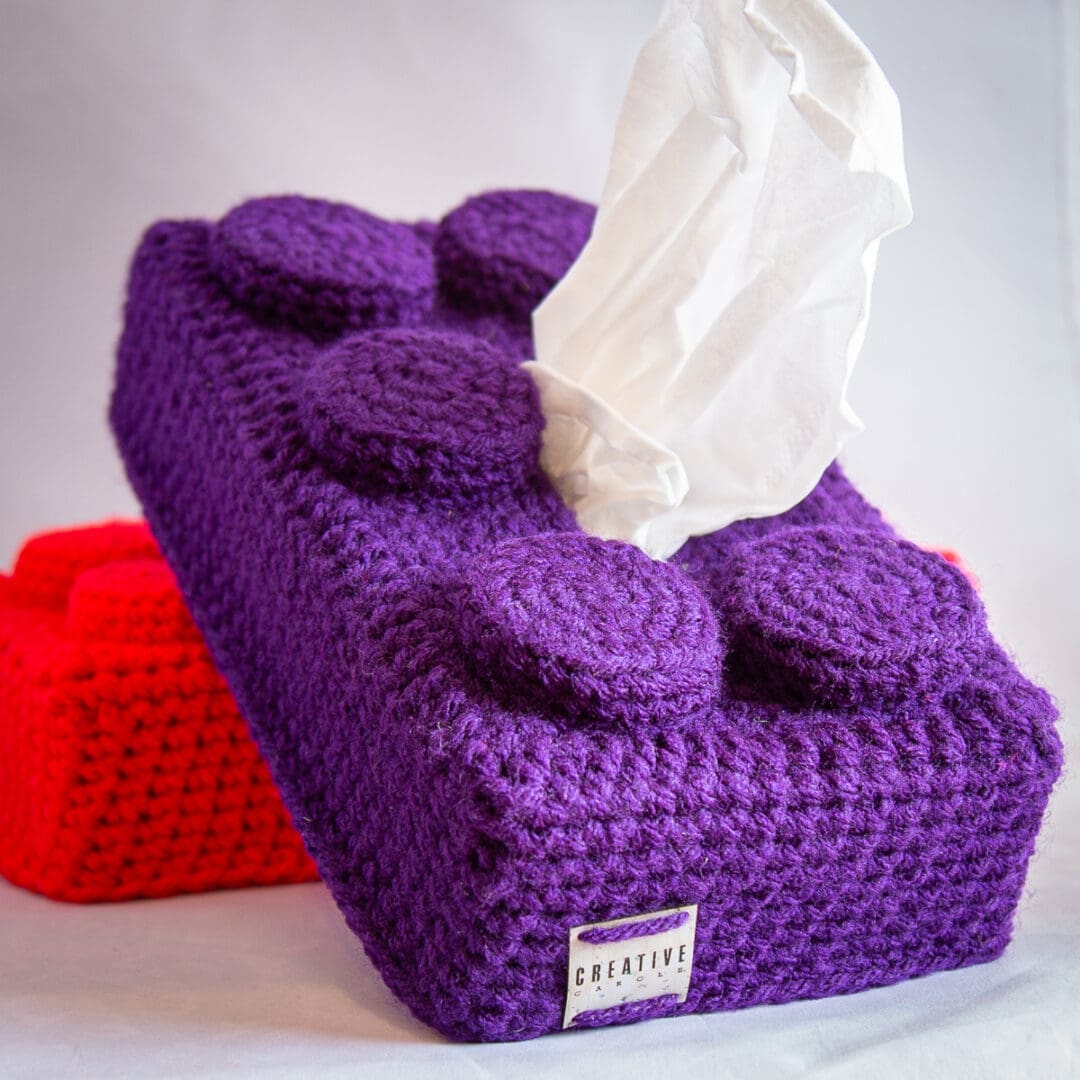 Handmade crochet lego brick tissue cover purple