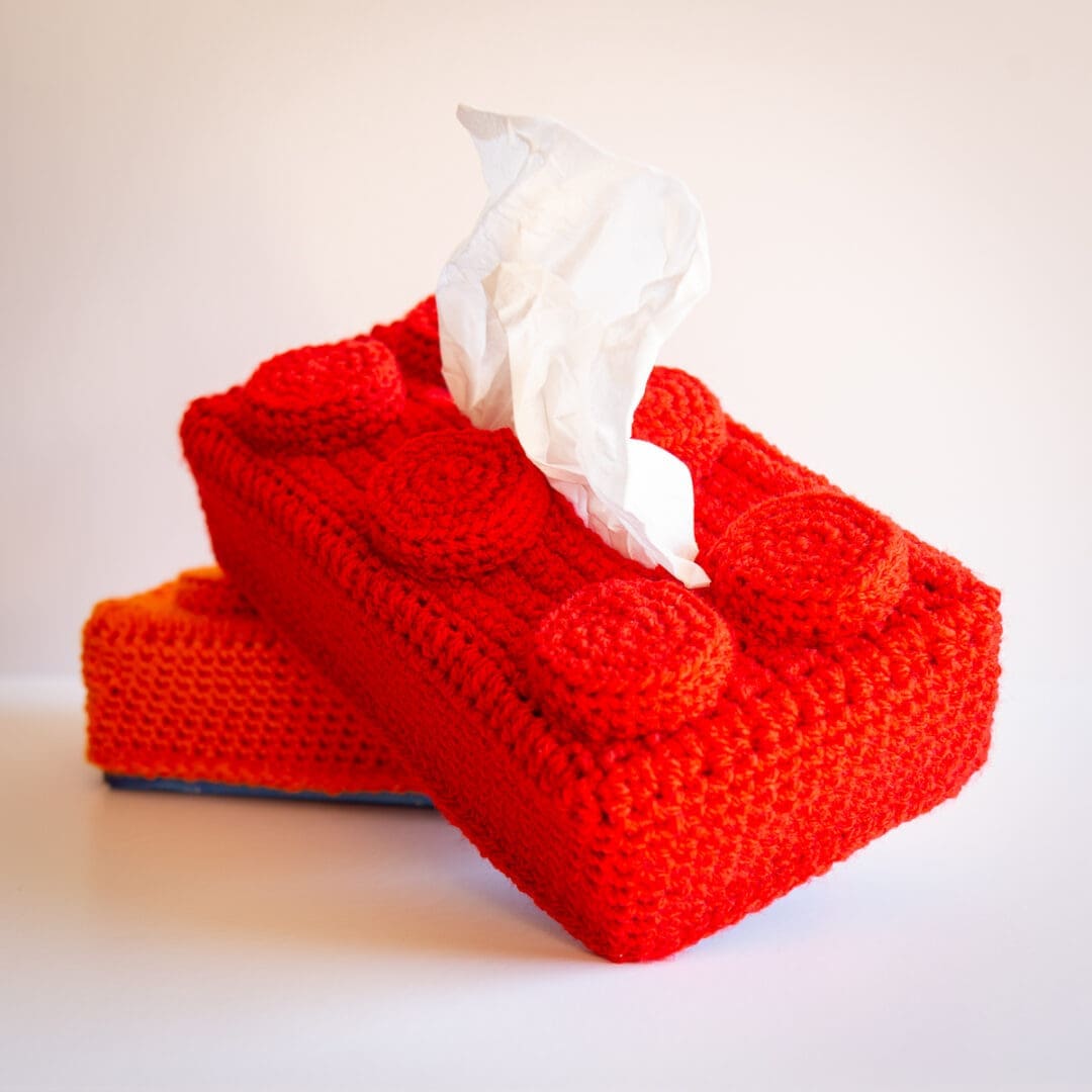 Handmade crochet lego brick tissue cover red