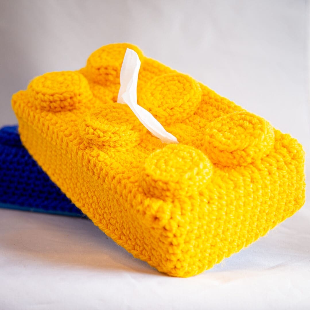 Handmade crochet lego brick tissue cover yellow