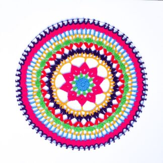 Handmade crochet positivity mandala in multicolours