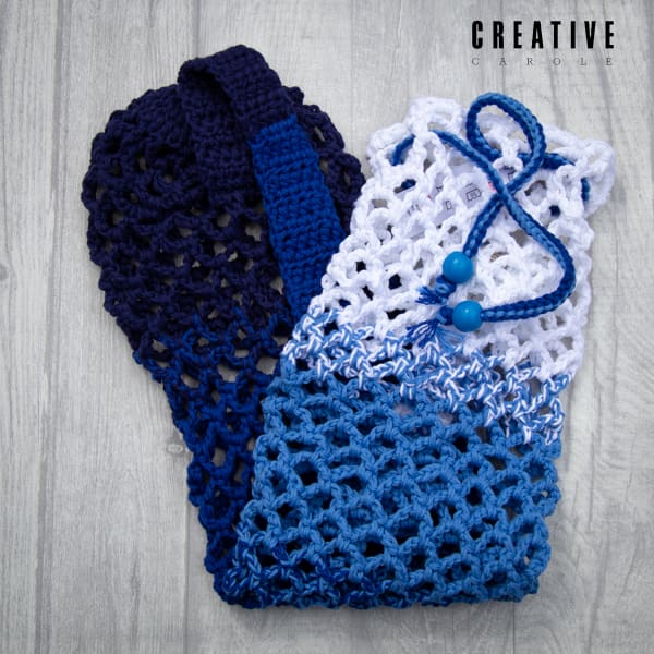 Handmade crochet yoga mat bag blue