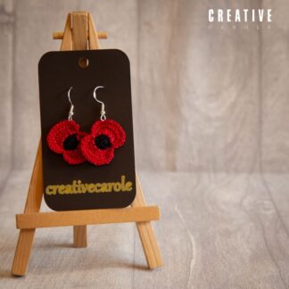 Handmade micro crochet earrings poppies in red