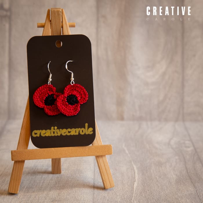 Handmade micro crochet earrings poppies in red