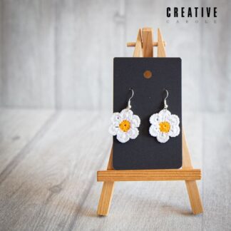 Handmade micro crochet earrings white daisy with yellow centre