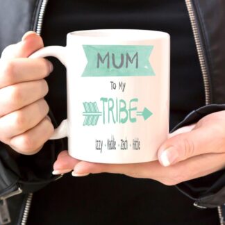 Personalised Mum to My Tribe Mug with Childrens Names, for Mummy Watercolour Design, to mum from the children