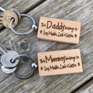 Personalised Engraved Wooden Keyring: Gift for Parents & Grandparents