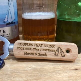 Personalized Wood Bottle Opener, Couples Gift, Engraved Beer Opener