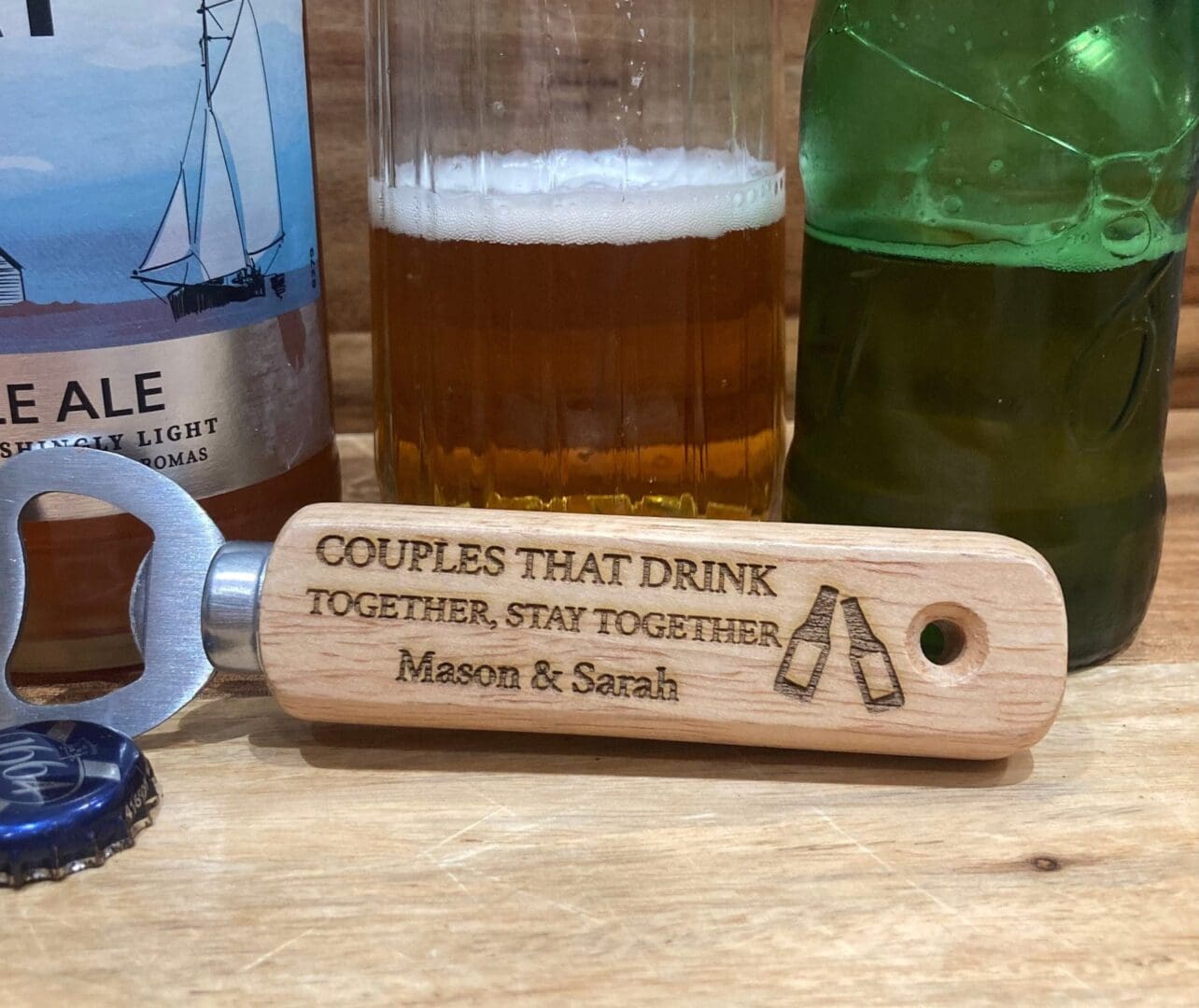 Personalized Wood Bottle Opener, Couples Gift, Engraved Beer Opener