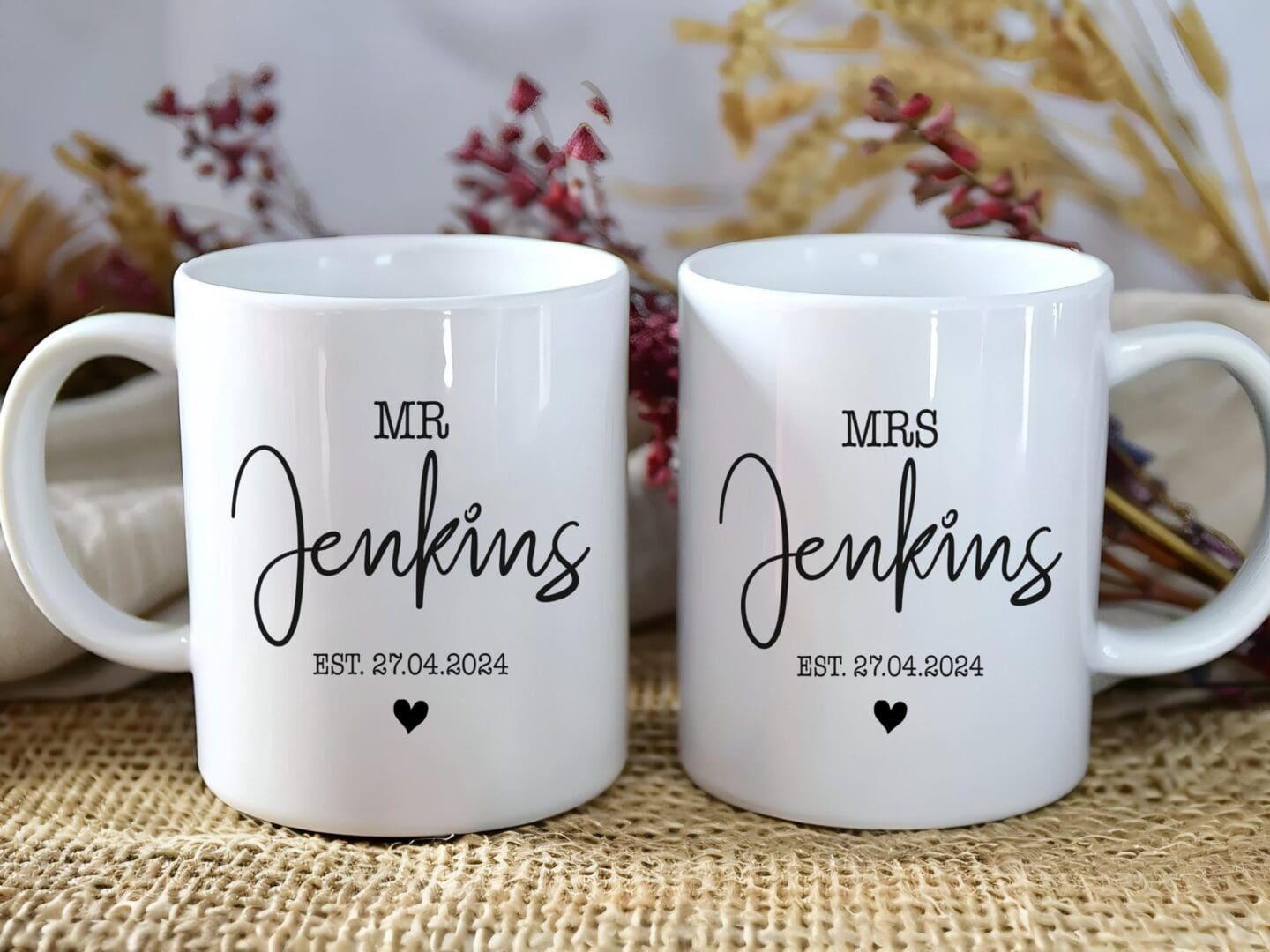 Personalized Mr and Mrs Mug Set, Custom Wedding Gift, Newlywed Coffee Cups