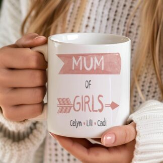 Personalized Mum of Girls Mug - Custom Name Coffee Cup - Mother's Day Gift, mummy, daughter, girl mum, mum to girls