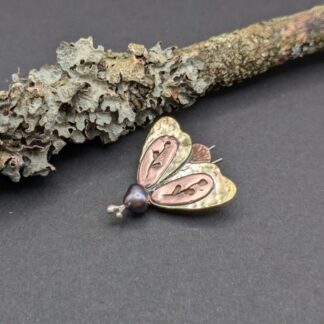 Copper and brass handmade moth brooch